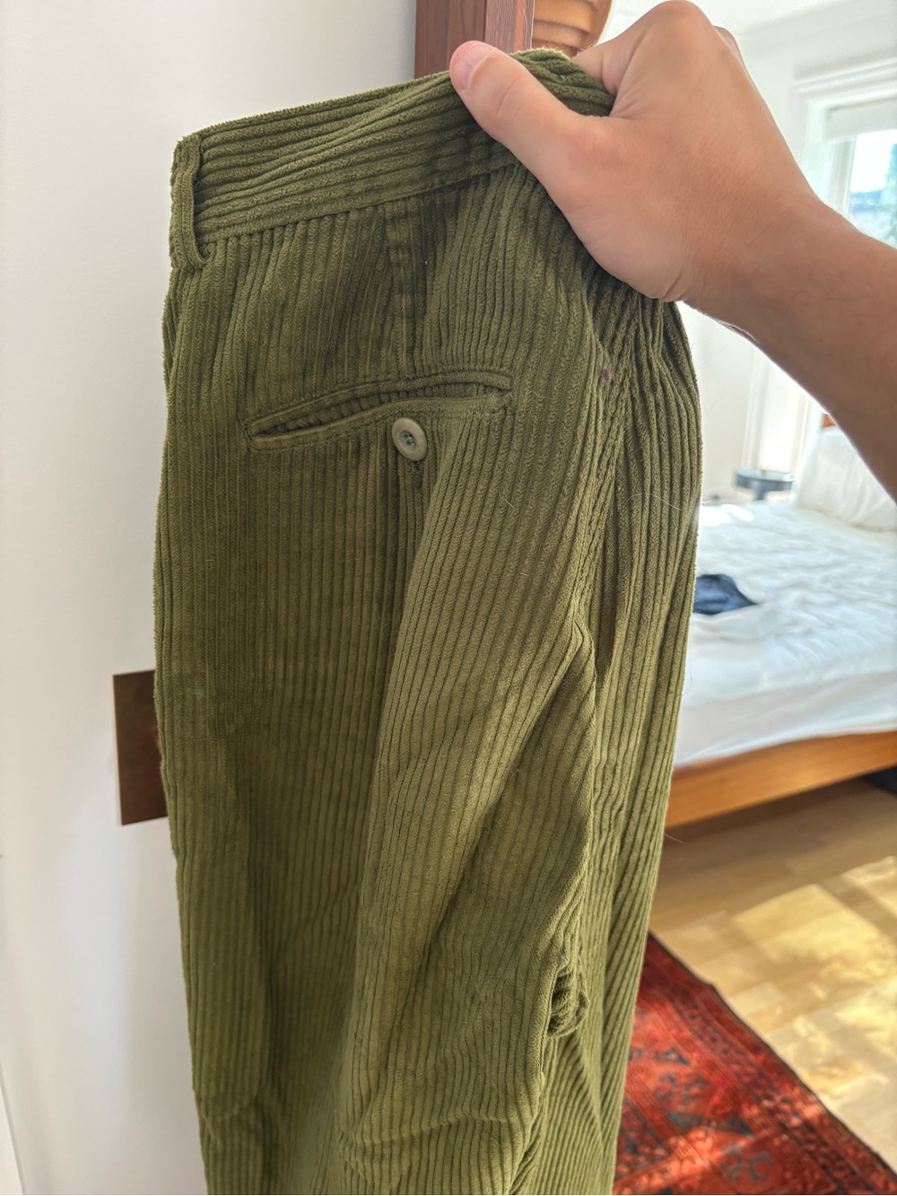 Men's Olive Corduroy Trousers - Wide Wale